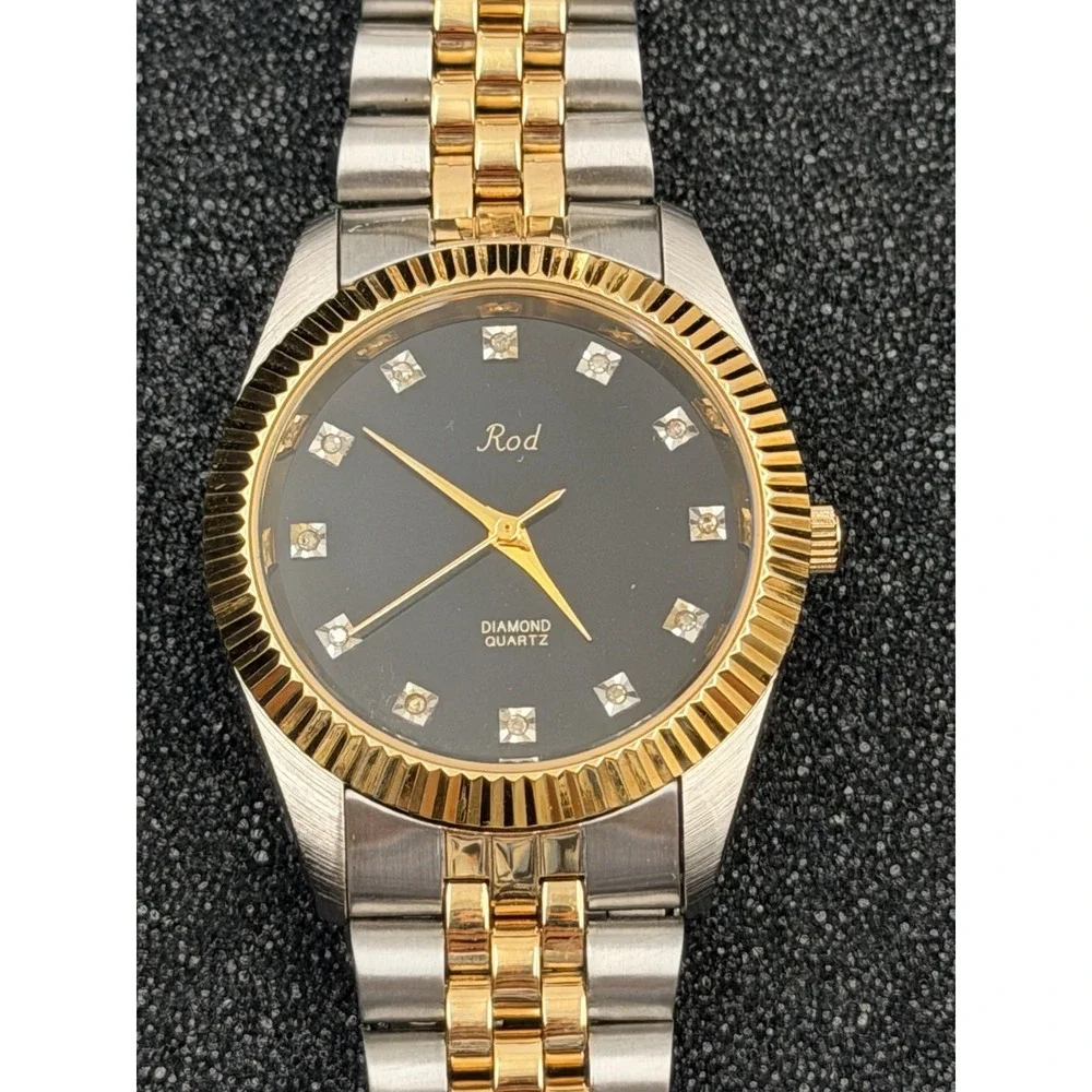 Vintage Rod Two Tone Diamond Quartz  Fashion Watch Boxed Needs Battery Untested